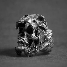 BAGUE ACIER INOXYDABLE TÊTE DE MORT JAGUAR GOTHIQUE PUNK BIKER