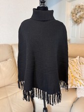 Talbots Cape Womens S/M Black 100 Wool Shawl Poncho Japan