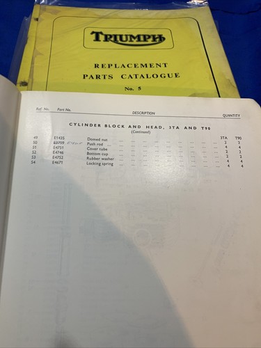Triumph Replacement Parts Catalogue 3TA 5ta T90 T100 S/S From H32465 1964 Year - Picture 5 of 7