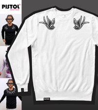 Pistol Boutique Homme Blanc Epaule Tatouage Hirondelle Logo Décontracté Pull
