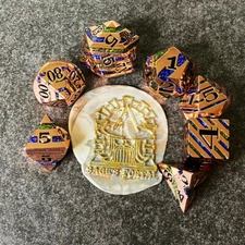 Sage's Dimension Stones - Copper Blu/Grn Stripes Metal Polyhedral Dice Set DnD  