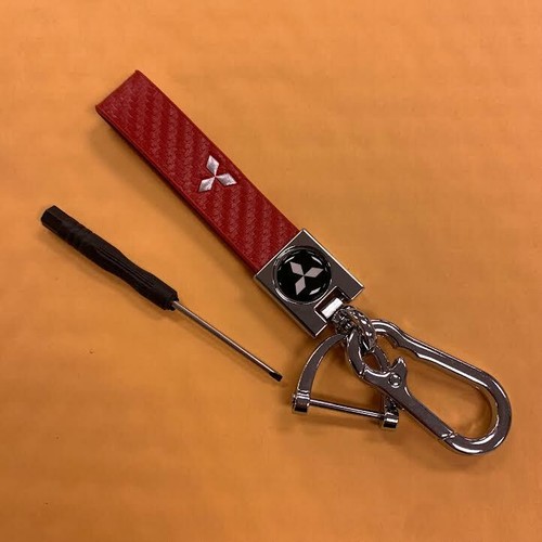 RED Leather Carbon Fiber 5 3/4" Key Holder Keychain For Mitsubishi Lancer EVO - Afbeelding 1 van 4