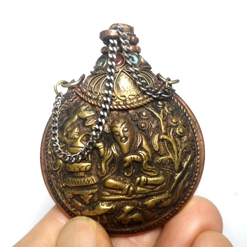 H 6.8CM Antigua China Tíbet Bronce Talla Dios de la Riqueza Buda Estatua Botellas de Tabaco Foto 3 de 4