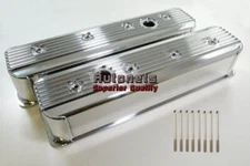 SBC Center Bolt Fabricated Polish Finned Aluminum V8 305 350 Valve Cover SBC