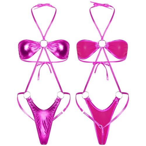 Women's Metallic Swimsuit One-piece Bikini Thong Extreme Bodysuit Teddy Lingerie - Picture 48 of 120