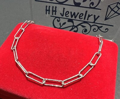 18K White Gold Paperclip Bracelet Diamond Cut