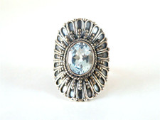 Vintage Sterling Silver 925 Blue Topaz Large Saddle Ring Size 8