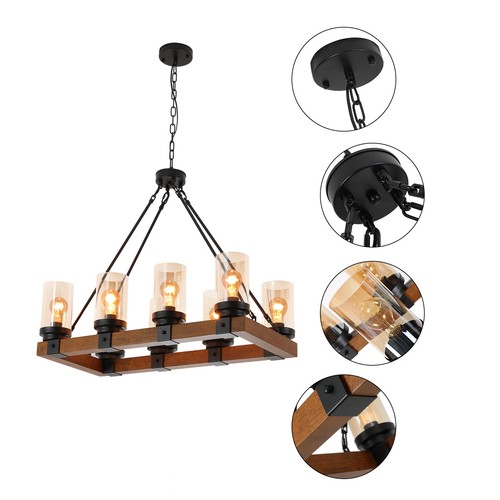 110v 8-Lights Pendant Light w/o Bulb Black E26 Chandelier Glass Ceiling Fixture - Picture 3 of 19