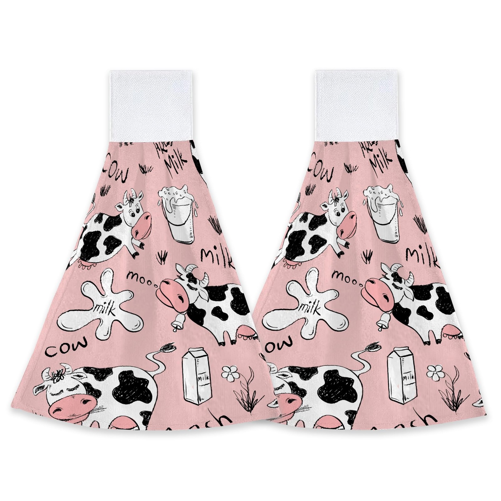 Funny Pink Cows Kitchen Hand Towels Hand Tie Towels Set of 2 PCS Dish Towels ...