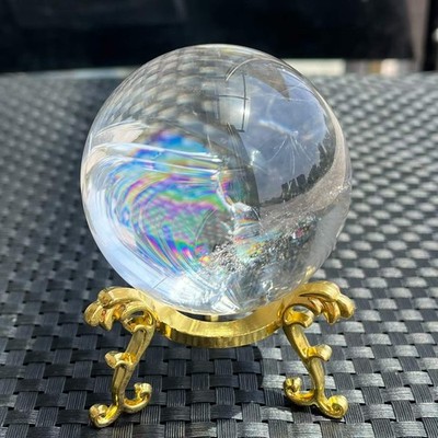 240g Natural Rainbow White Quartz Sphere Energy Crystal Ball Reiki Decor