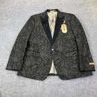 Tallia Suit Jacket Mens 46R Black Paisley Rayon Blend One Button Tuxedo Formal