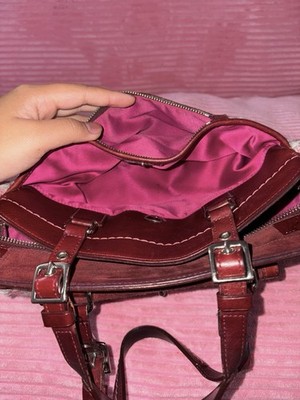Coach Vintage Houndstooth Tweed Pink Bordeaux Wool Leather Satchel