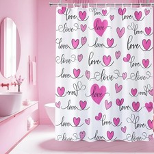 Modern Pink Heart Shower Curtains for Bathroom Cute Fabric Waterproof Shower ...