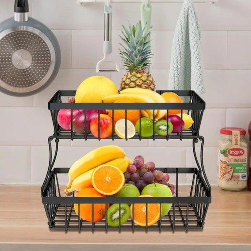 Obstkorb mit 2 Ebenen, Obstschale Aus Metall, Brotkörbe, Gemüseaufbewahrung3312 - Bild 3 von 8