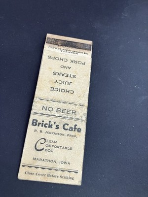 Vintage Iowa Matchbook  Brick's Cafe - R. B. JENKINSON  Marathon