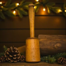 Primitive Antique Turned Wood Potato Masher 11" Cottage Vintage