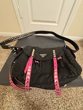 PRADA Nylon New Vela Black/Pink Studded Bag