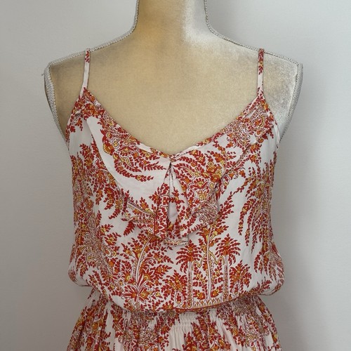 J. McLaughlin Silk Paisley Bliss Mini Dress Size M Red Orange Smocked Waist - Picture 4 of 13