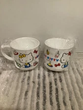 Set of 2 New  Hello Kitty 3" White Cup With Handle - Sanrio  Daiso