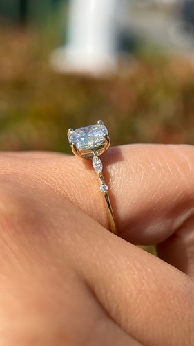 Verlobungsring 2 kt IGI-zertifiziert Cushion Cut 14 K Gold Lab Grown Diamant D VVS2 - Bild 3 von 8