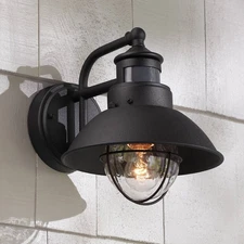Oberlin Rustic Outdoor Wall Light Fixture Black Dusk to Dawn Motion Sensor 9"