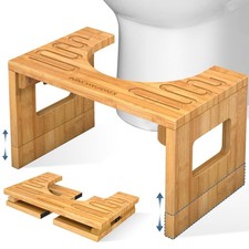 Adjustable Bamboo Toilet Stool - 7in  9in Heights, Foldable Potty Stool, Non-Sl
