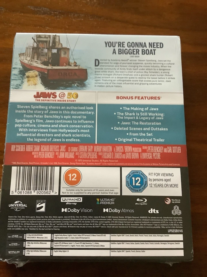 JAWS - 4K & BLURAY 50TH ANNIVERSARY STEELBOOK NEW & SEALED - Image 2 of 2