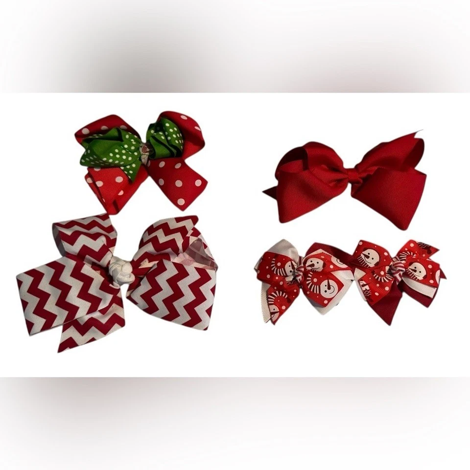 Lazos para el cabello de Navidad para niñas hechos a mano muñeco de nieve navideño Papá Noel rojo Foto 2 de 4