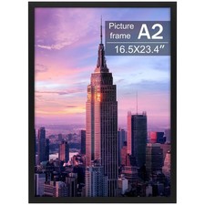 , A2 Black Photo Frame - Solid Wood And Display 16.5X23.4 Picture Without Mat...