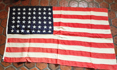 ANTIQUE 48 STAR AMERICAN FLAG HAND MADE WOOL SEWN STARS 30