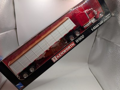 New Ray Kenworth W900 Semi Truck Flatbed Trailer 1:43 Diecast Red White NIB
