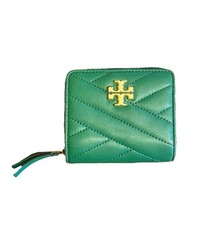 Tory Burch Green Quilted Wallet with Emblem