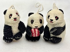 Crochet Ornaments Panda Bears Black White Miniature Set Of 3 Christmas Decor