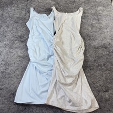 (2) Missufe Ruched Bodycon Dresses Women’s Small Gray & Blue Soft Stretch Party