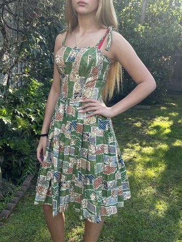 Vintage 50s Hawaiian S Sun Dress Unmarked Alfred Shaheen - Esque Made In Hawaii - Picture 1 of 13