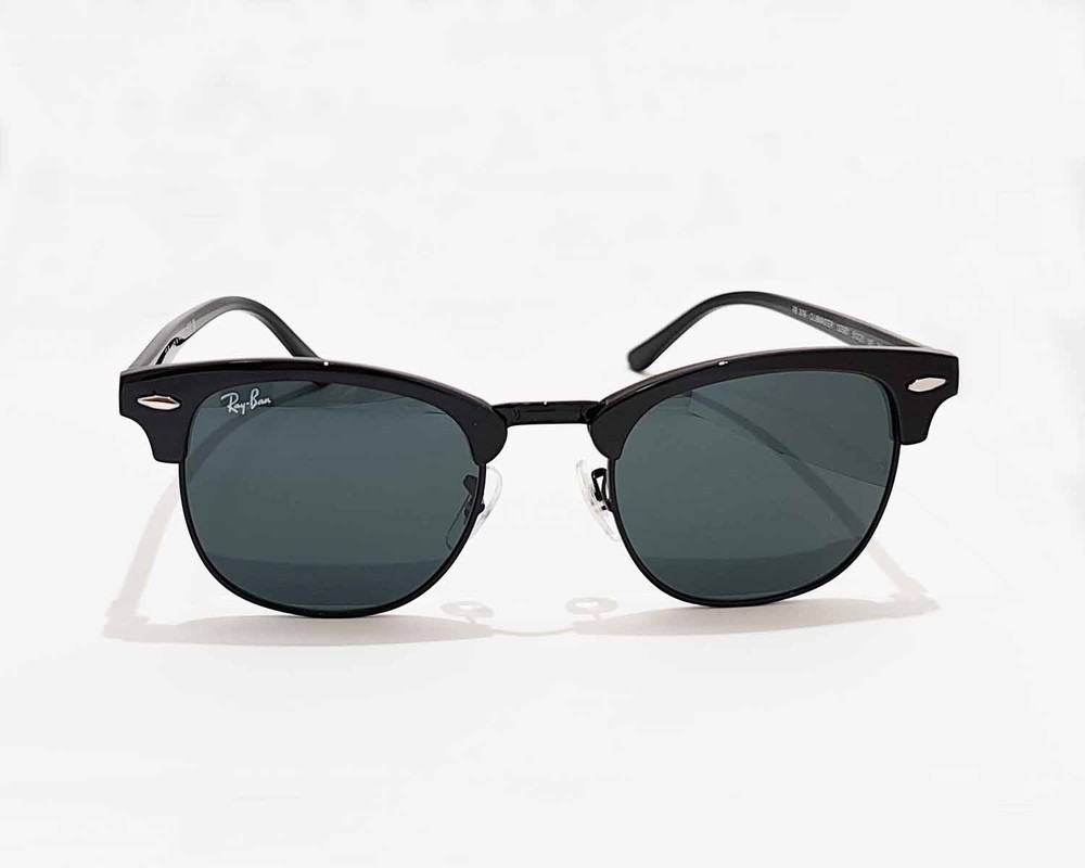 Ray-Ban RB3016 Clubmaster Marble Polished Black Frame Dark Grey Lens Unisex 51mm