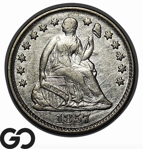 1857 Seated Liberty Half Dime, Choice AU