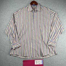 Alan Flusser Colorful Striped Shirt Large Pocket Button Up Long Sleeve Mens