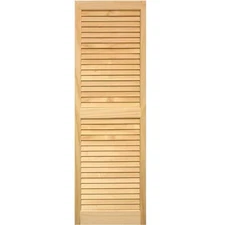 Pinecroft Louvered 15" Rectangular Shutters Pair Unfinished Pine Paintable Brown