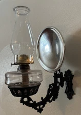 Cast Iron Wall Bracket Oil Lamp & Reflector & Wall Plate-Complete-Works