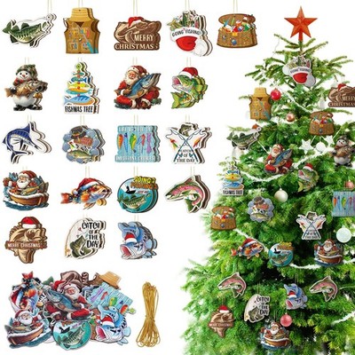 40 Pcs Fishing Ornament Gifts for Christmas Tree 2025 Hanging Double-Sided Pr...
