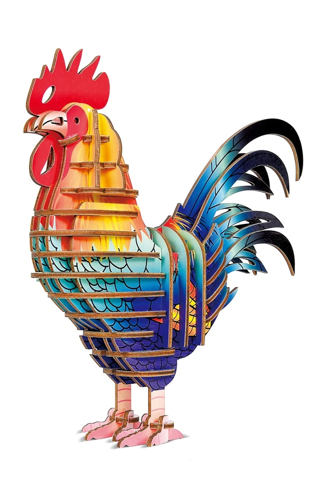AXTOM Großer Hahn -3D Holzbausatz Hühner bunt Holz Vögel Vogel Steckpuzzle Tier Puzzle