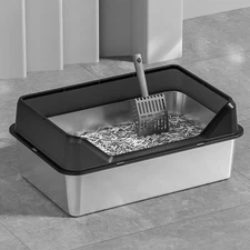 Stainless steel cat litter box,High Sides,Odor-Free and Easy Clean