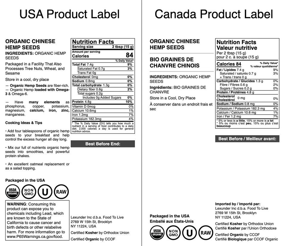 Organic Hemp Hearts – Non-GMO, Kosher, Raw, Vegan – by Food to Live - Image 2 of 4