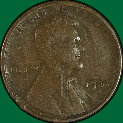 1923-S Lincoln Wheat Cent Fine F Coin, Scratched #38202