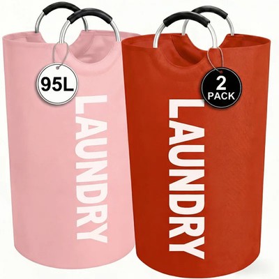 2 Pack Large Collapsible Laundry Hamper with Detachable Half - Ring Handle High 