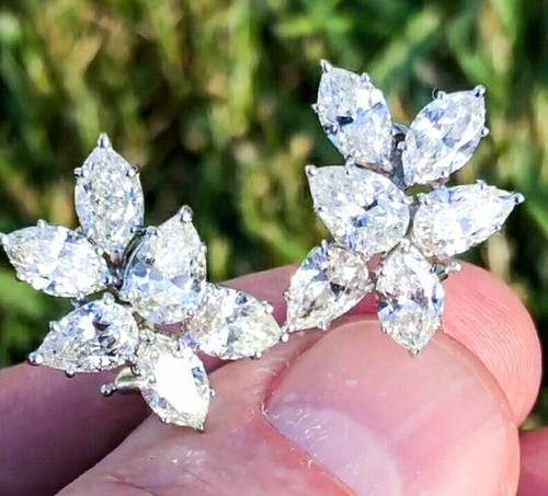 Cluster 1.5Ct Pear Cut Lab Grown/CVD Diamond Women's Stud Earring 14K White Gold - Picture 2 of 18