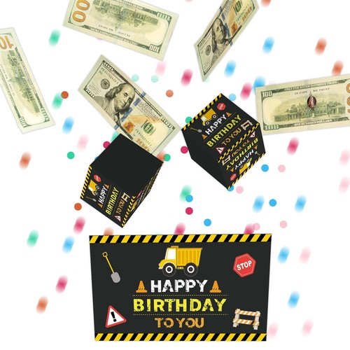 Birthday Money Gift Box for Cash Explosion with Confetti Construction Happy B...