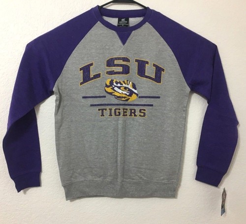 LSU Tigers Mens Turf Pullover Crew Sweatshirt Color Heather Grey Colosseum - NWT - Picture 1 of 5