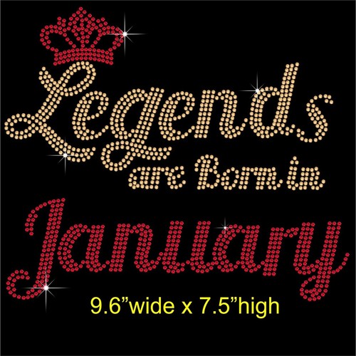 Legenden werden im Januar geboren Strass Transfer Hotfix Aufbügeln Motiv + kostenloses Geschenk - Bild 1 von 4